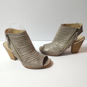 Paul Green Cayanne Peep Toe High Heel Booties - Smoke Brush Metallic US 8